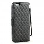 Wholesale iPhone 6 Plus 5.5 Quilted Flip PU Leather Wallet Case with Strap (Black)